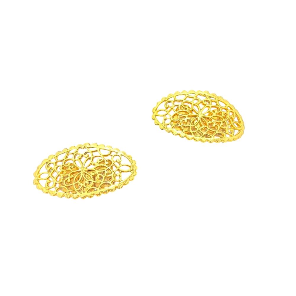 Vintage 1960s Musi Gold Filigree Shoe Clips Victorian Oval Lace Flower Buckles